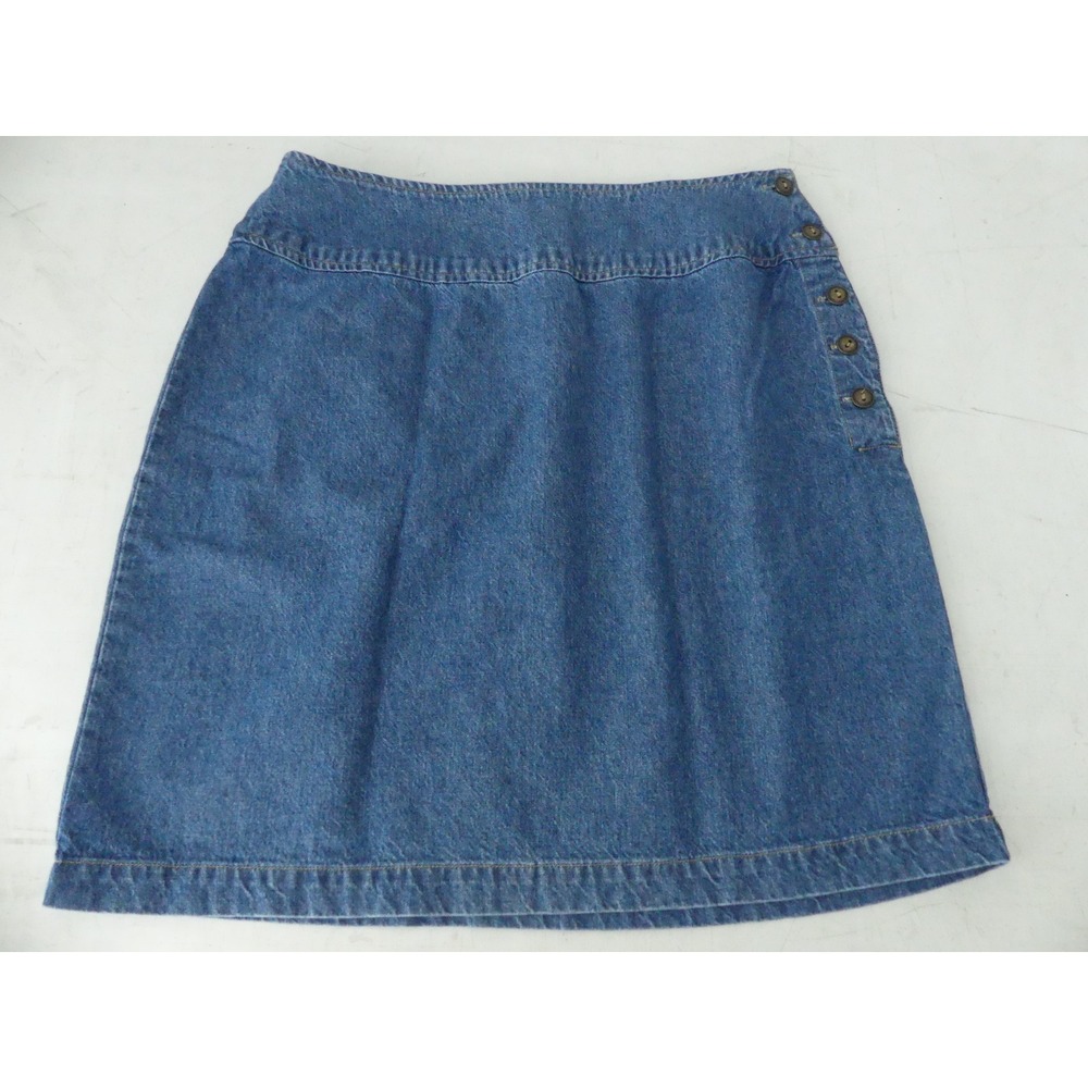 Life Style Womens Denim Knee Skirt Size 8 Blue Cotton Side Button A-Line